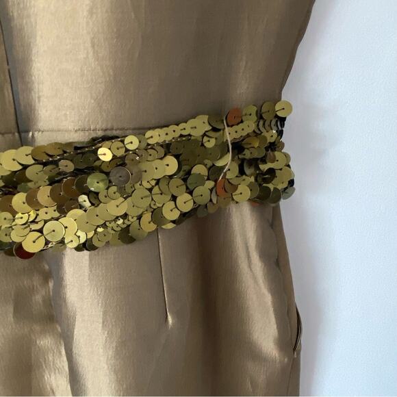 Alex Evenings Brown Shiny Metallic Belted Dress Cocktail Party size 12 pockets - Picture 5 of 7